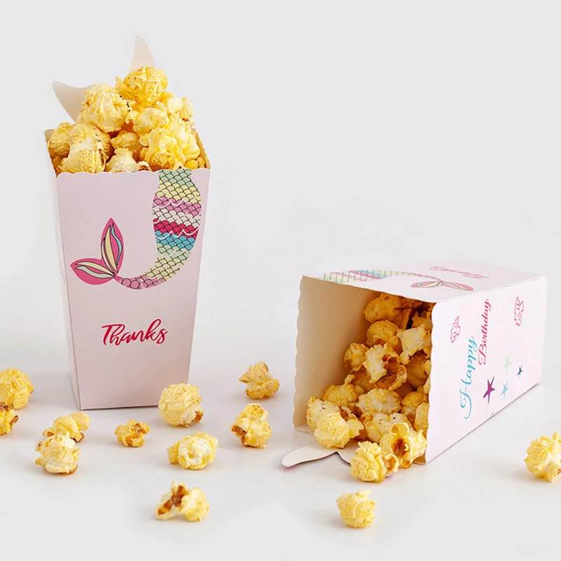 12 шт. коробка для попкорна в форме русалки с днем рождения бумажный пакет печенья