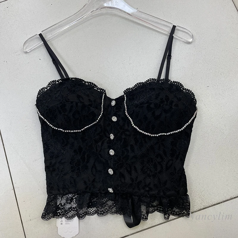 Lace Camisle Tank for Women Temperament Socialite Retro Skinny Slimming Bottoming Shirt Lady Spaghetti Straps Chest Wrap Vest