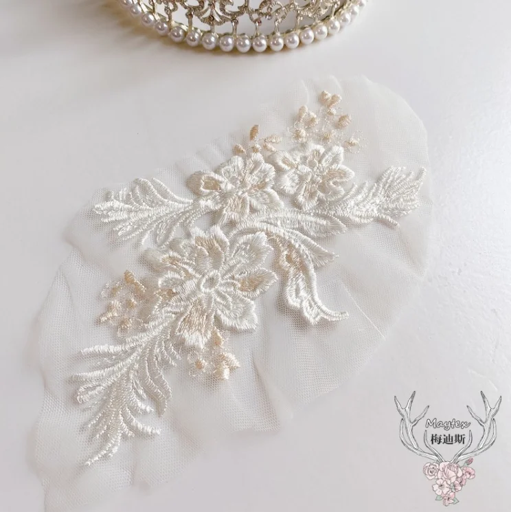5 Pieces 20*12cm Champagne Lace Neckline trimming DIY Garment Accessory Gorgeous Floral Trim Applique | Дом и сад