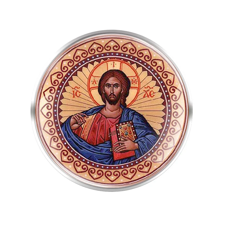 

American Catholic Glass Round Convex Top Brooch Men Women Outerwear Large Set Decoration Gift