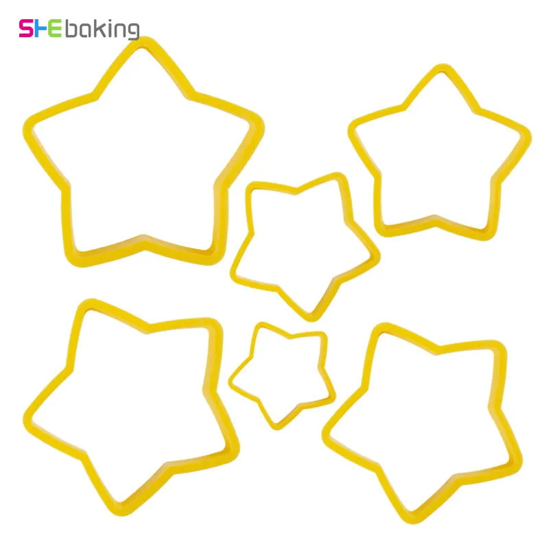 6pc Shebaking 6 шт. Пластик формочка для печенья в виде звезды пресс-форм 3D печенье cиликоновая форма формы для кухни десерт торт украшения - Цвет: 6pc