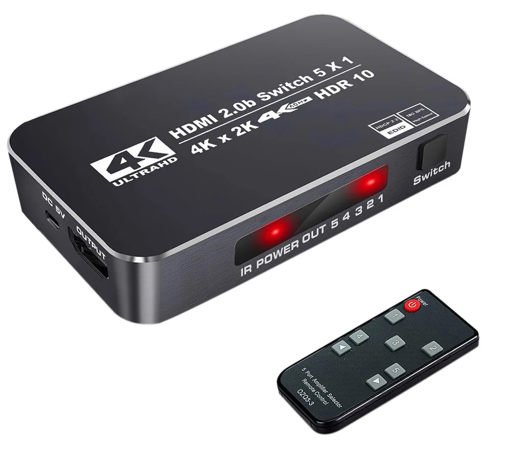 Коммутатор 2 0 совместимый с HDMI 5 в 1 4k60hz hdcp2.2 hdr10 Dolby панорамный звук|Компьютерные