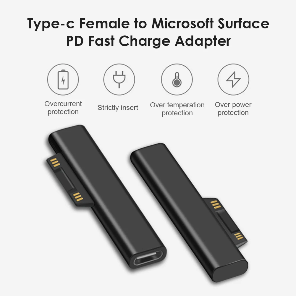 

15V/3A USB C Female PD Fast Charging Plug Converter for Microsoft Surface Pro 3 4 5 6 Go Surface Book 1 2 3 Type C Power Adapter