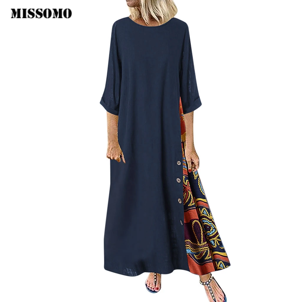 MISSOMO Maxi платье женщины вскользь Элегантные Лоскутное 3/4 рукав O образный вырез