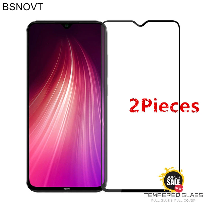 Protector de pantalla de cristal para Xiaomi Redmi Note 8, pel&iacute;cula de pegamento completo, cristal para Redmi Note 8, BSNOVT, 2 uds.-0