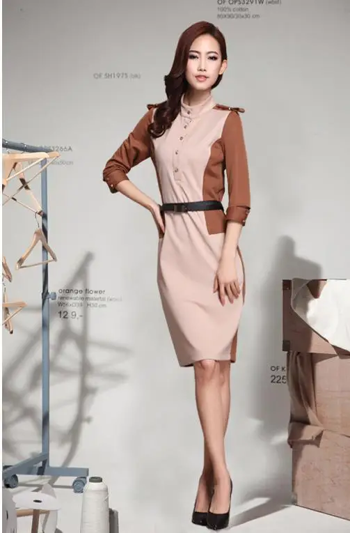 Новинка приталенное платье карандаш с воротником стойкой и рукавом 3/4 поясом