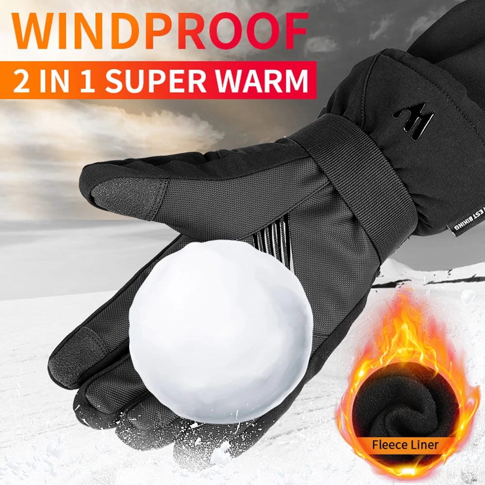 Двухслойные плотные зимние перчатки 3 м водонепроницаемые для сенсорных экранов