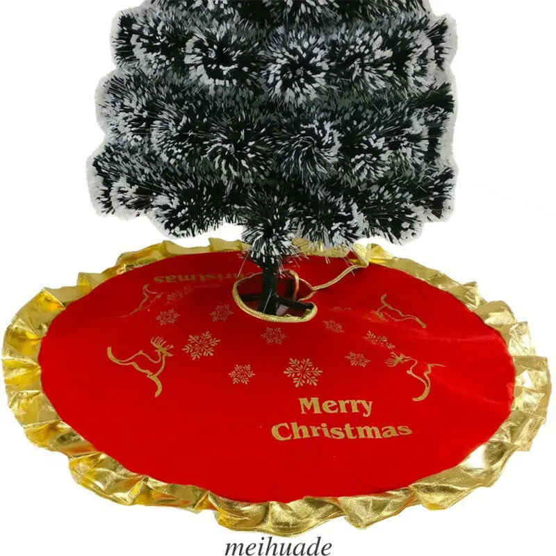 Traditional 35&quot 90/100cm Red Christmas Tree Skirt Base Floor Mat Apron Cover Xmas Decorations Santa Snowman Party Home Decor | Дом и сад