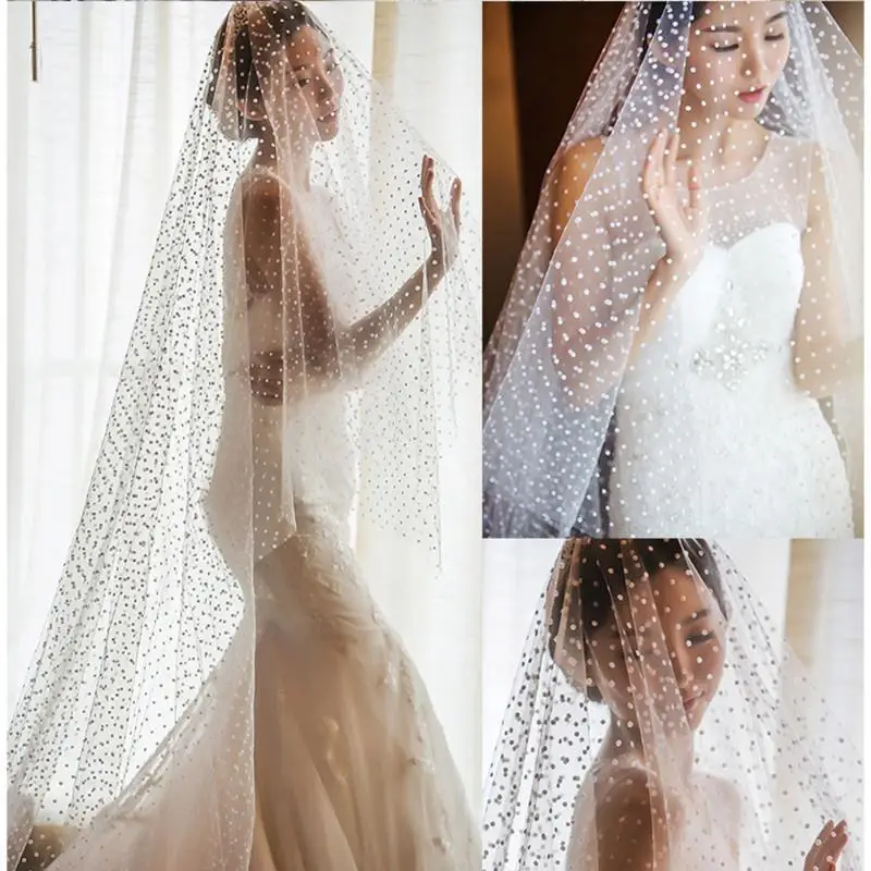 

Bridal Veils 2M Length Dots Tulle Wedding Veil 1T White Elegant Bride Ivory Party Without Comb