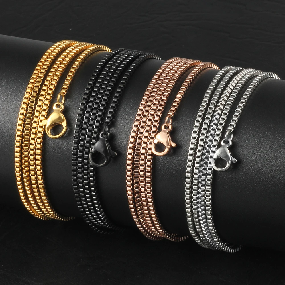 

TJP Stainless Steel Link Box Chain 1.5mm Silver/Gold/Rose Gold/Black Chokers Necklaces For Women Fashion Jewelry