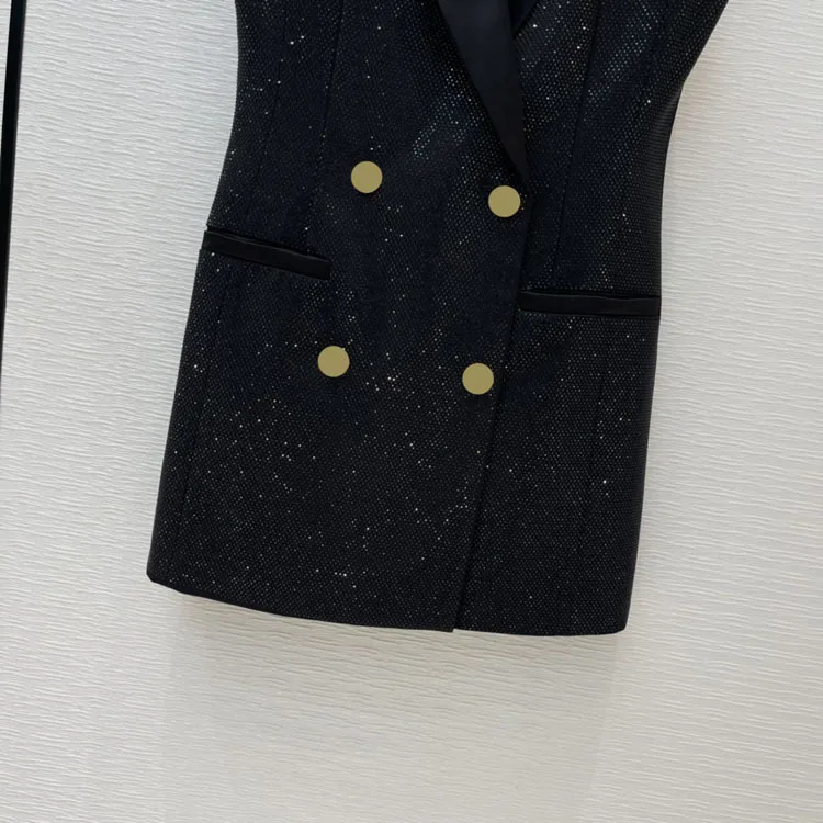 

2021 Spring New Women Blazers High-end Design Lapel Sleeveless Slim Blazers Office Lady Versatile Splicing Black Suit Vest Coats
