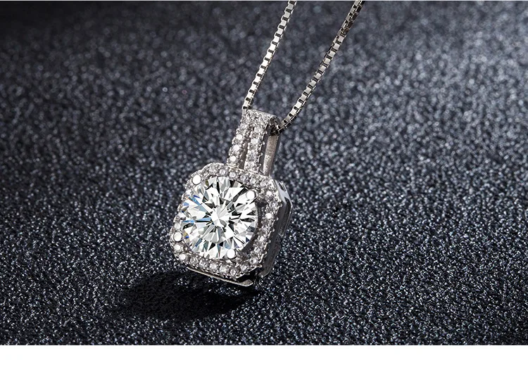 

Christmas Natural SL2 Carats Diamond Pendant Sterling 925 Silver color Necklace for Women Square Silver 925 Jewelry Bizuteria