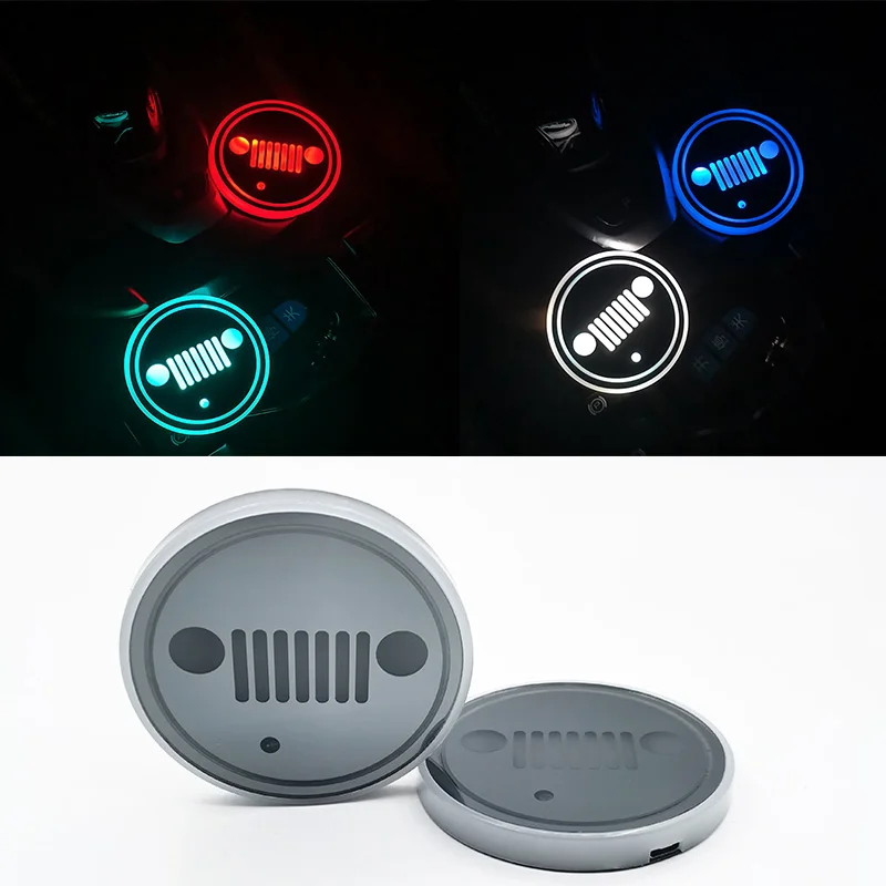 

Car Led Shiny Water Cup Mat Luminous Coaster Atmosphere Light For Jeep Wrangler Grand Cherokee Renegade Compass Patriot