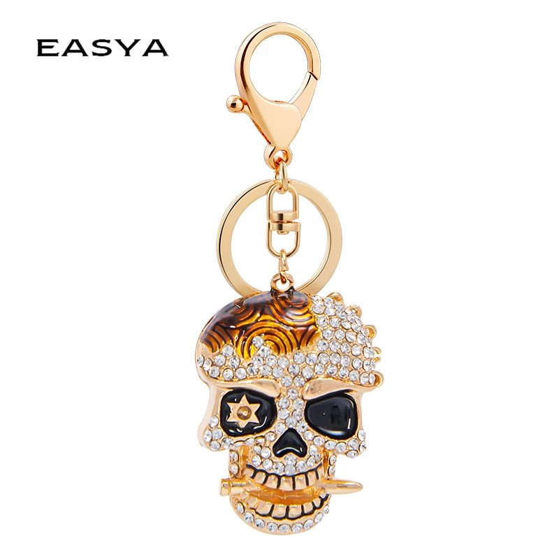 

EASYA Skull Metal Car Key Chain Colorful Stylish Rhinestone Keychain Women Pendant Creative Gift Jewelry Accessories