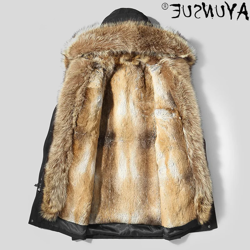 

Winter Jacket Men Clothing Real Rex Rabbit Fur Coat 100% Raccoon Fur Collar Parka Sheep Shearling Clothes Veste LXR271