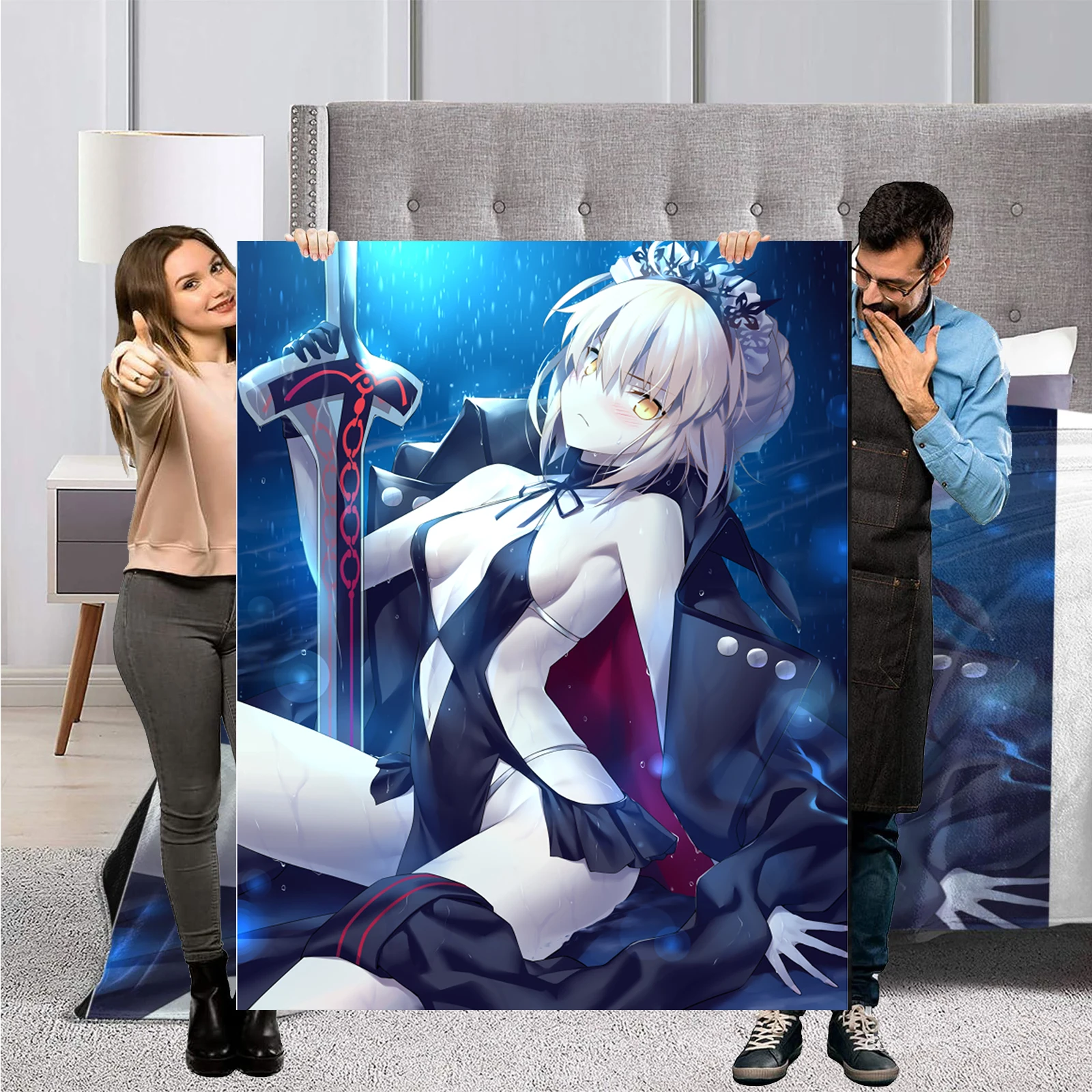 

Fate Grand Order Poster Fleece Blanket FGO Throws Altria Pendragon (Alter) SwimPoster Merch Hentai Anime Sexy Cosplay Blanket