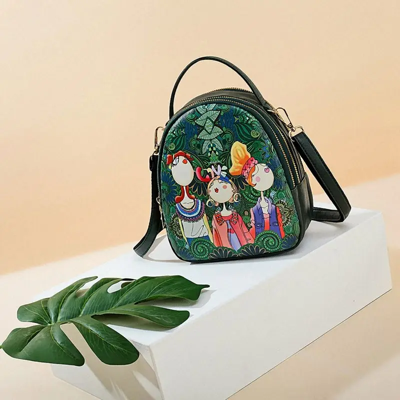 Ms. Сумка лоскутное лесная девушка печать зеленый искусственная кожа тенденции