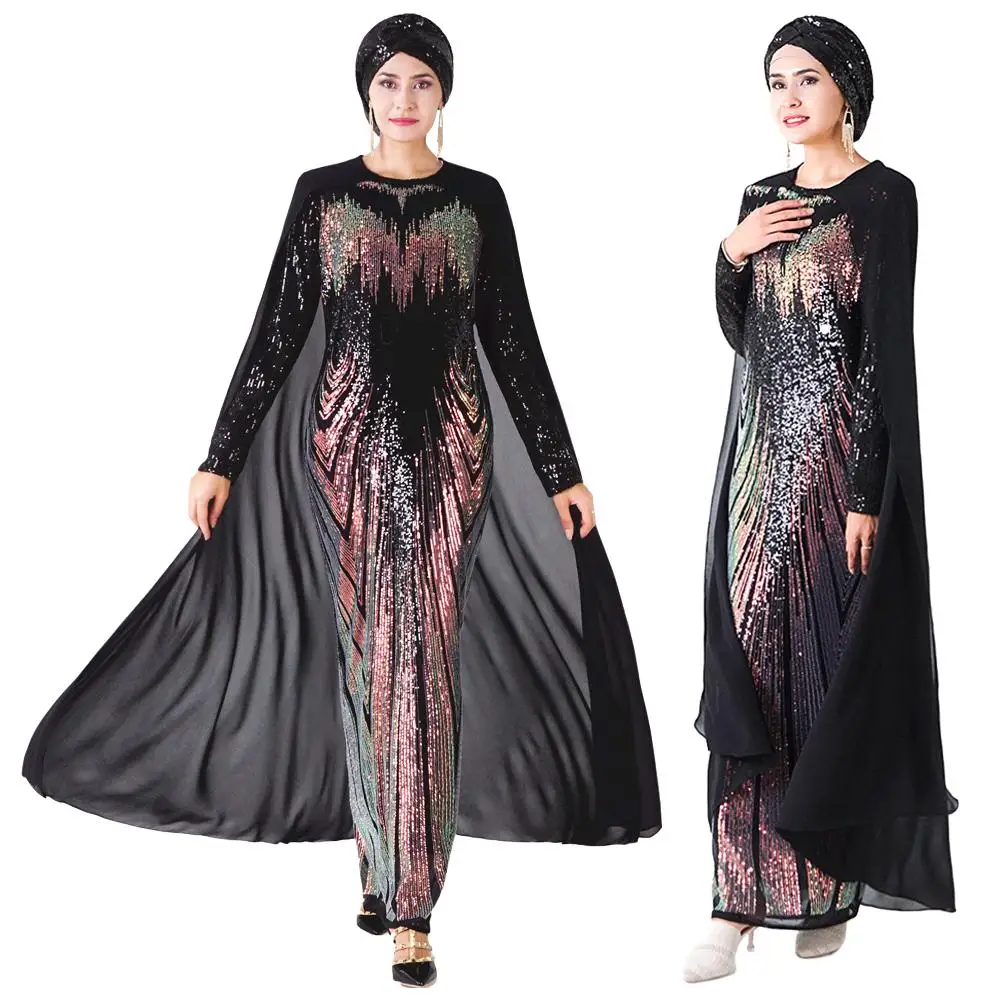 Блестящая абайя, длинное платье макси, вечернее коктейльное платье Дубая, мусульманская женская накидка, Черное длинное платье, мусульманс...