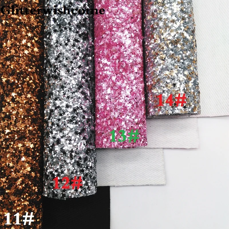 Glitterwishcome 30X134 см мини рулон синтетическая кожа, массивная блестящая кожа со звездами, блестящая ткань винил для бантов, GM035