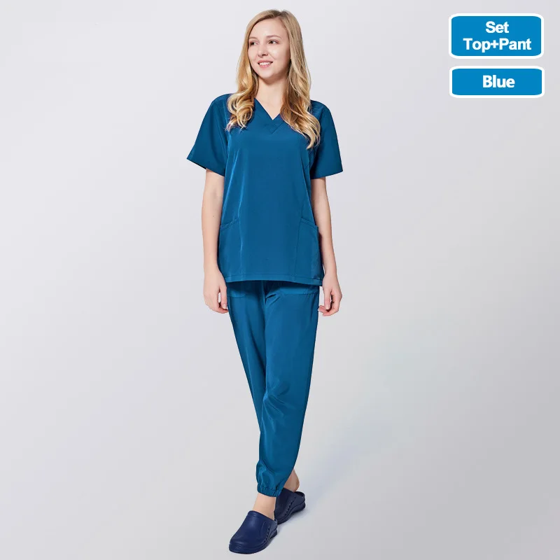 19SS003QinLan-Set191 ANNO, медицинская одежда, набор, больничная униформа для медсестер, для женщин и мужчин, клиническая одежда, хирургический костюм с Четырехсторонней эластичной тканью - Цвет: 19SS003QinLan-Set191