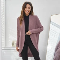 spring fall womens fashion casual cardigan sweater lady loose plus size batwing sleeve knit coat female solid color long tops