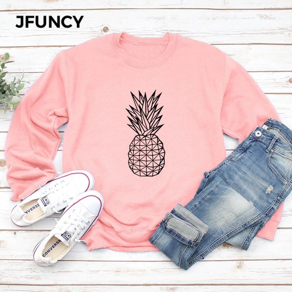 

JFUNCY 2020 Autumn Women Hoodies Plus Size O-Neck Long Sleeve Female Sweatshirt Woman Pullover New Pineapple Print Sportwear