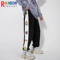 rainbowtouches pants mens smile face color contrast stitching corset casual pants hip hop pop loose sweater man breathable