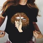 Женская футболка с леопардовым рисунком губ, базовая футболка с круглым вырезом, черная футболка с леопардовым принтом, забавная футболка для девочек с поцелуями и леопардовыми губами, 2020