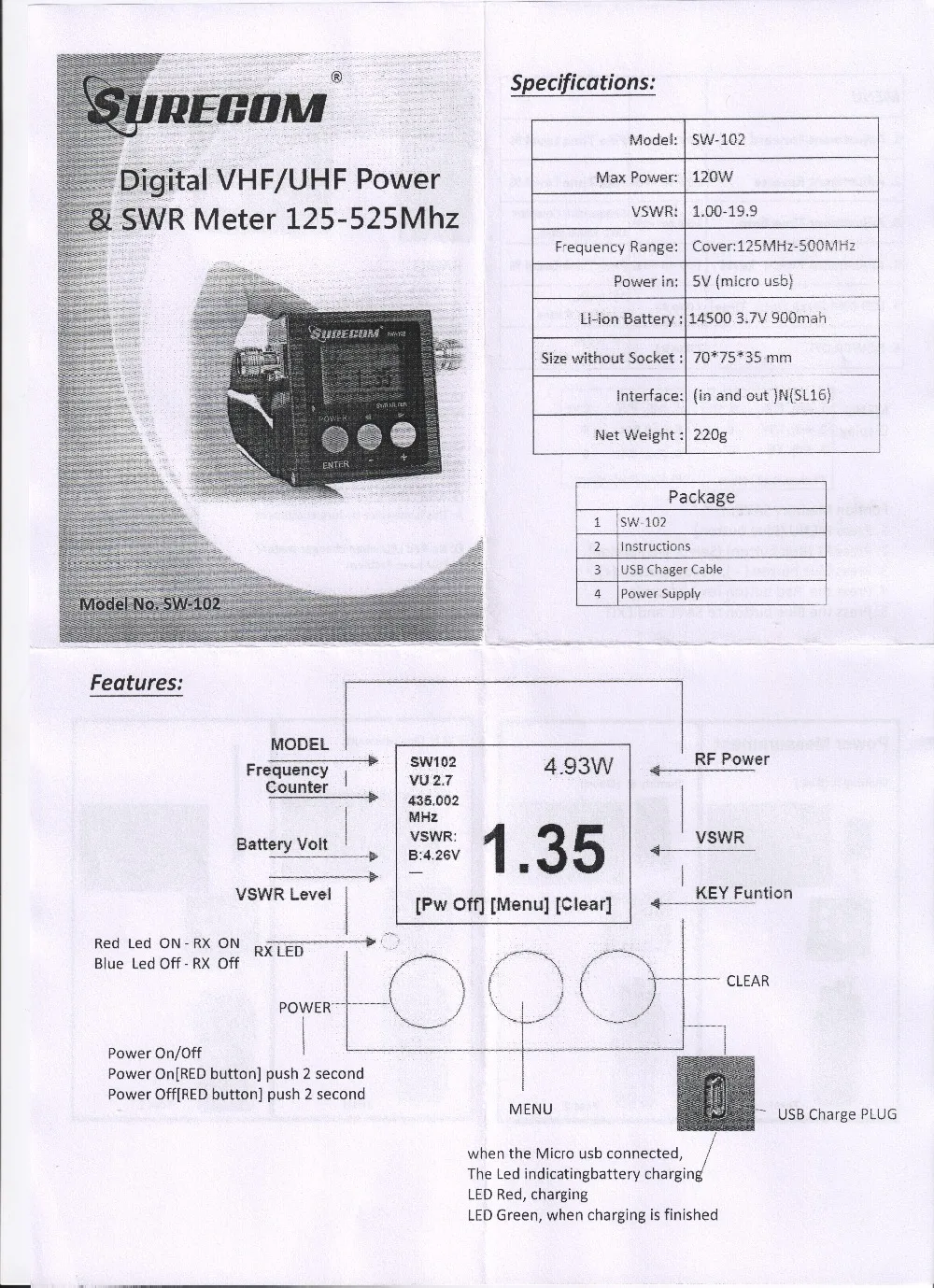 Из Москвы! ANYSECU SW-102 125-520 мГц цифровой VHF/UHF Мощность и КСВ-метр SW102 для портативных радиостанций UV-82 UV82