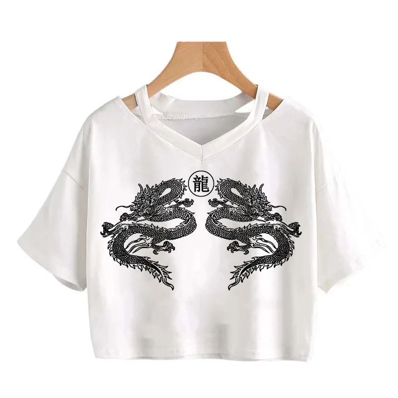 Уличный топ в китайском стиле Харадзюку Y2K с драконом ретро хип-хоп панк круглым