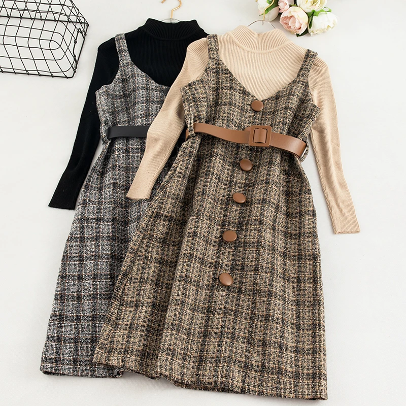 Винтажное женское платье 2019 осень зима брендовый стильный комплект из двух