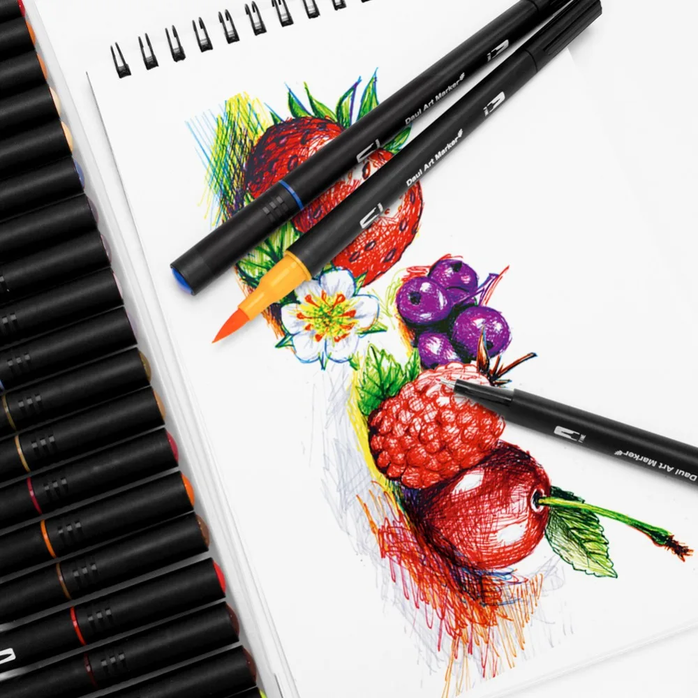 

48/60/72/100 Colours Dual Tip Brush Marker Pens Fineliner Pens Watercolor Drawing Marker For Colouring
