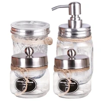 4pcsset mason jar wide mouth glass bottle soap dispenser holder bathroom accessories storage container set home storage