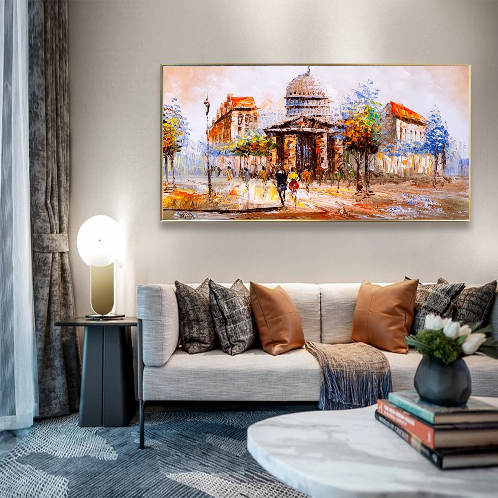 

Abstract landscape oil painting Paris architecture street view canvas painting living room corridor home decoration mural