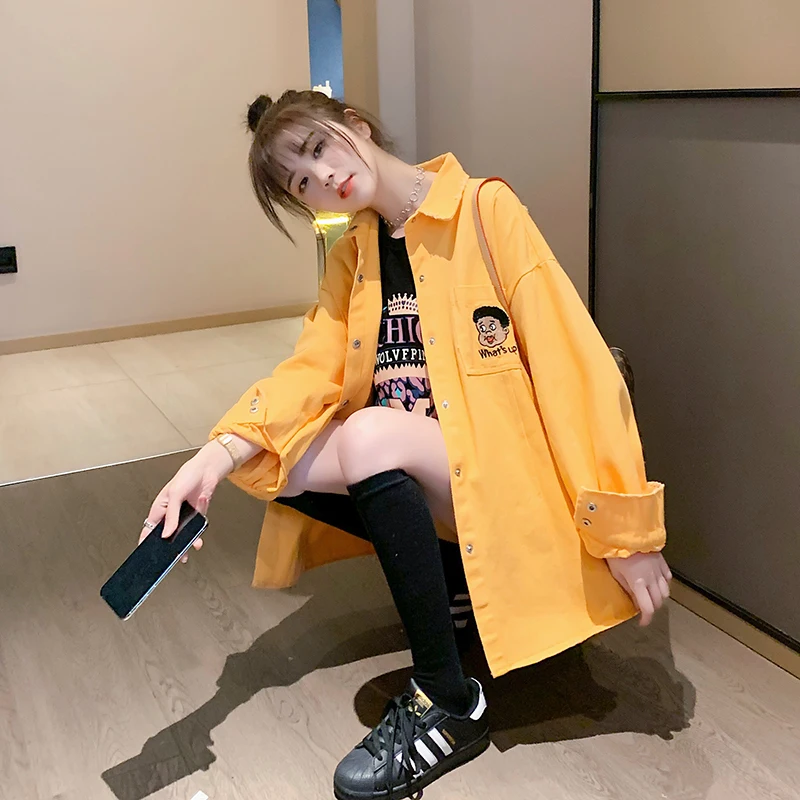 Импортная джинсовая куртка 2020 новые студенческие топы женская Свободная рубашка