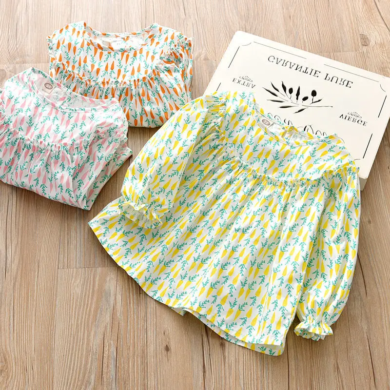

Girls T-shirt Bottoming Shirt New Children's Long-sleeved Shirt Dress Printed Shirt Cotton Baby Top Kids Clothes