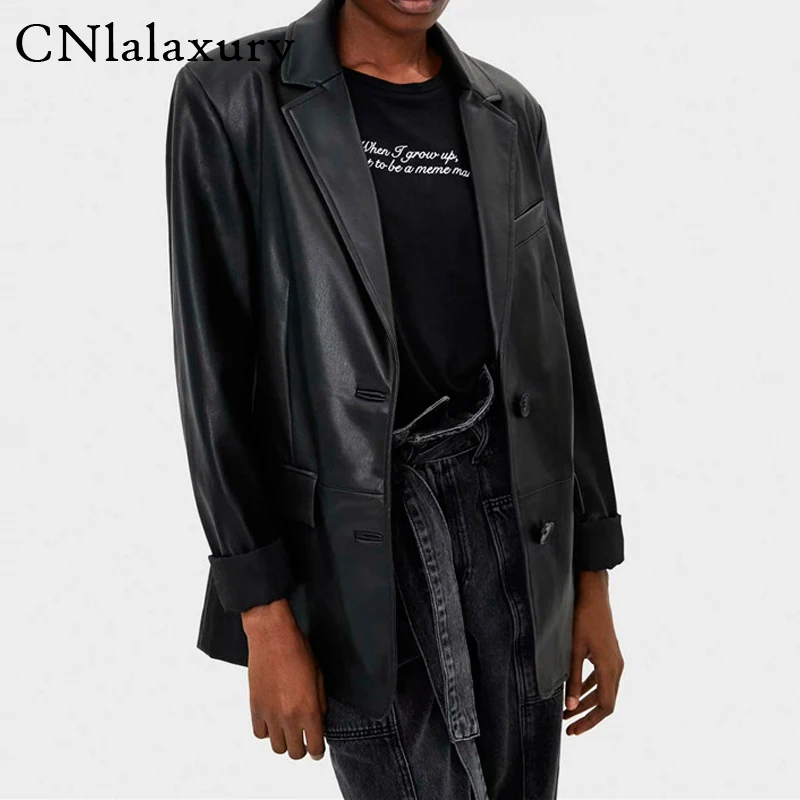 

Loose PU Faux Leather Blazers Women Leather Jacket Coat Brand New Women Jackets Outerwear Ladies Coats Female Leather Suit