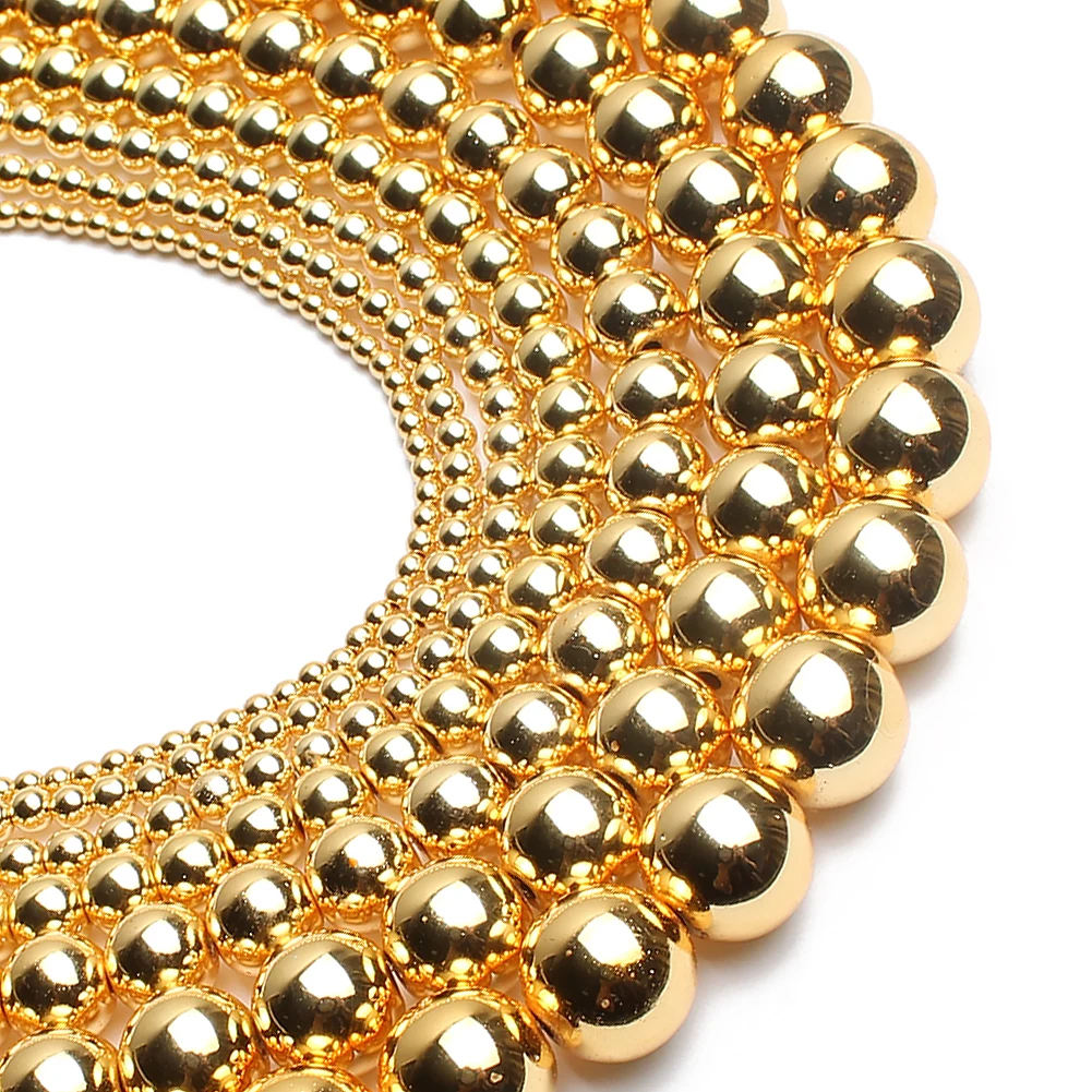 

2/3/4/6/8/10mm Natural Stone 18K Gold Plated Hematite Beads Round Loose Beads Jewelry Making Accessories Diy Bracelet
