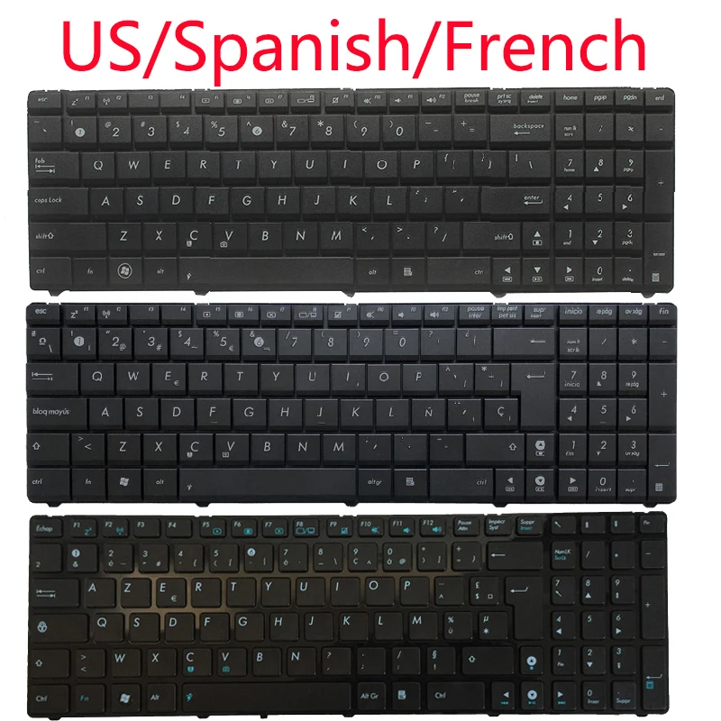 

US/SP/Spanish/FR/French keyboard for ASUS N53D N53S N61D N73S N73SC U57DR U57N UL50VX A73SJ A73SM A73SV A73E A53E-XN1 A53SV-XN1