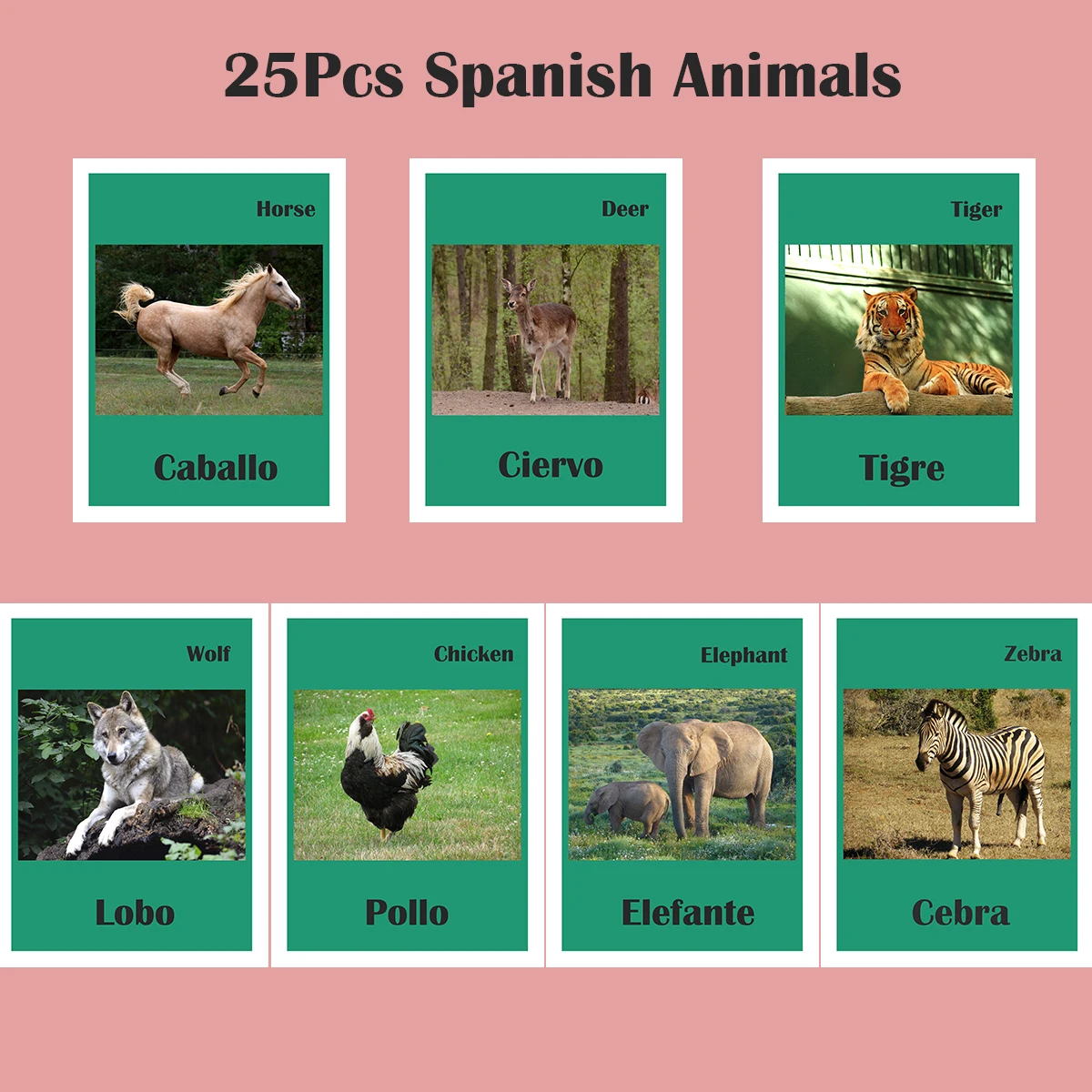 25 шт. Монтессори испанская/английская карточка с животными карманная обучающая