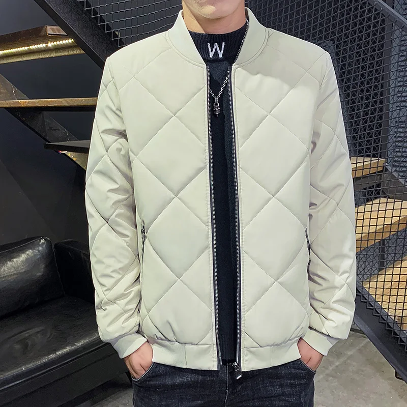 Men's cotton-padded jacket baseball collar and velvet diamond lattice boyfriend daily shopping winter brand casual coat