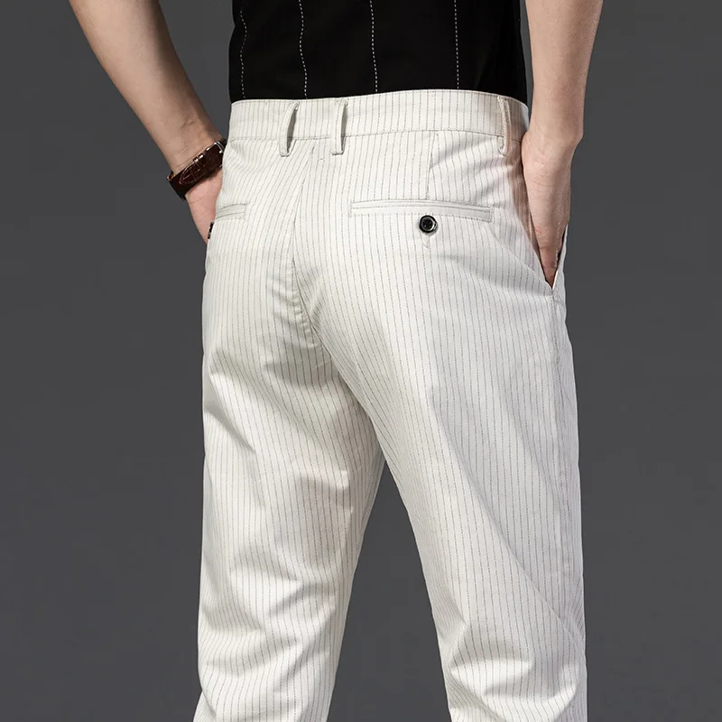 Men's Business Work Office Breathable Striped Non-iron High-quality Casual Straight-leg Formal Pants Long Trousers | Мужская одежда