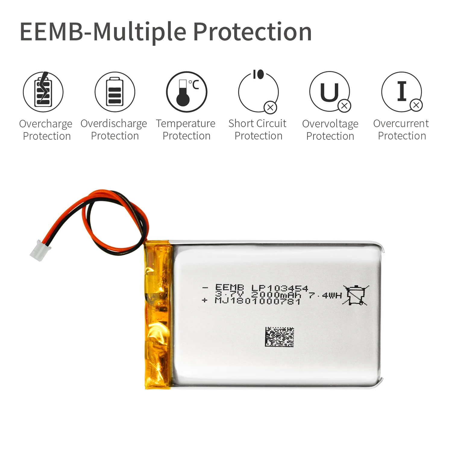 EEMB 103454 3 7 V литий полимерная аккумуляторная батарея 2000mAh Li Lion для портативного