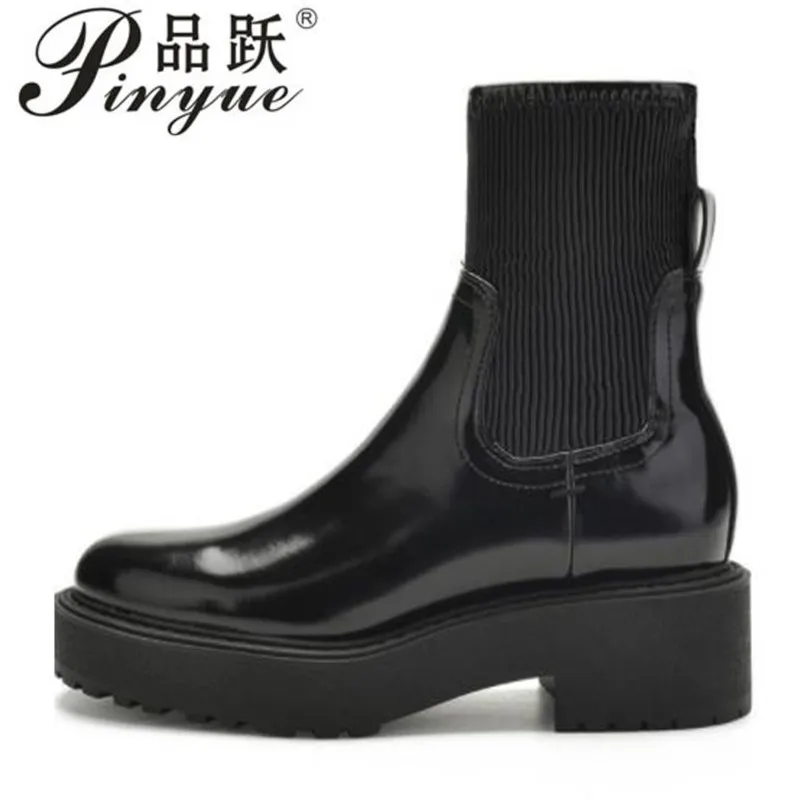 

Новые Теплые зимние женские Ботинки Martin из натуральной кожи, женские эластичные ботинки на платформе, повседневная женская обувь