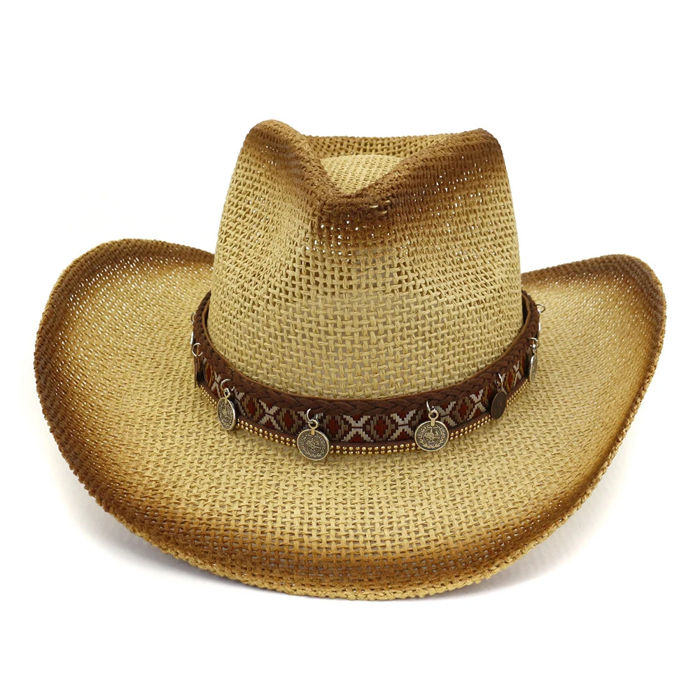

Коричневые Бумажные Соломенные Ковбойские шляпы для мужчин и женщин, панамский стиль, джазовая Кепка с широкими полями, Пляжная Панама, сол...