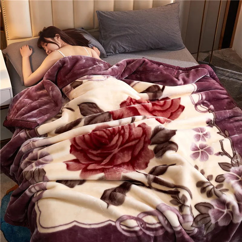 Double Layer Winter Thicken Raschel Plush Weighted Blanket For Bed Warm Heavy Fluffy Soft Flowers Printed Throw Blankets | Дом и сад