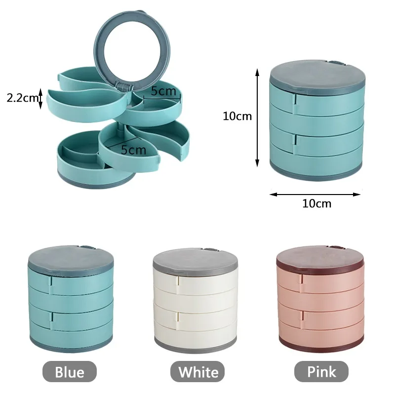 

Jewelry Storage Box Multilayer Rotating Plastic Jewelry Stand Earrings Ring Box Cosmetics Beauty Container Organizer With Mirror