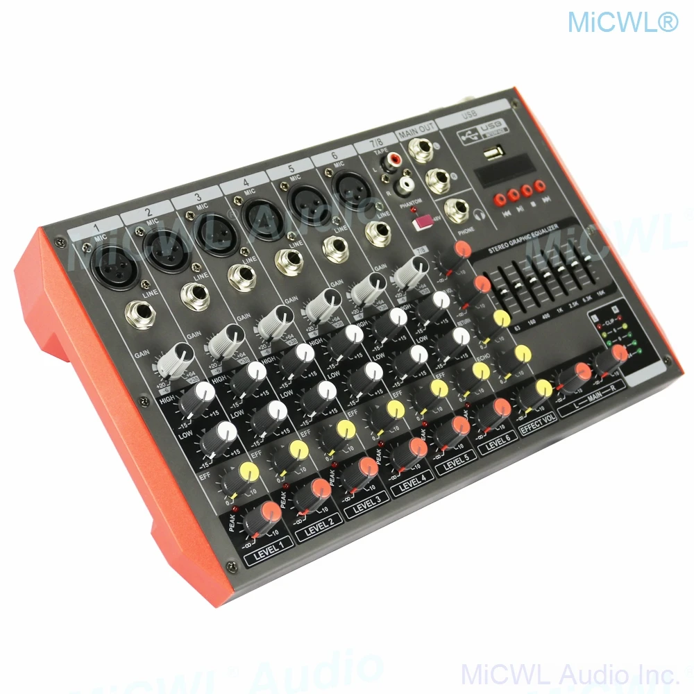 Bluetooth Mixer 8 Microphone Channel 8-Input 2-Bus A Stereo Sound Mixing Console With USB 48V Phantom Power XLR 3Pin 6.5mm Line |