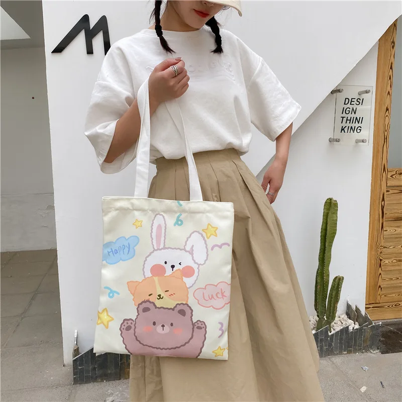

Cute cartoon animal shopping bags casual shoulder bag student canvas large-capacity shopping bag kawaii tote bags
