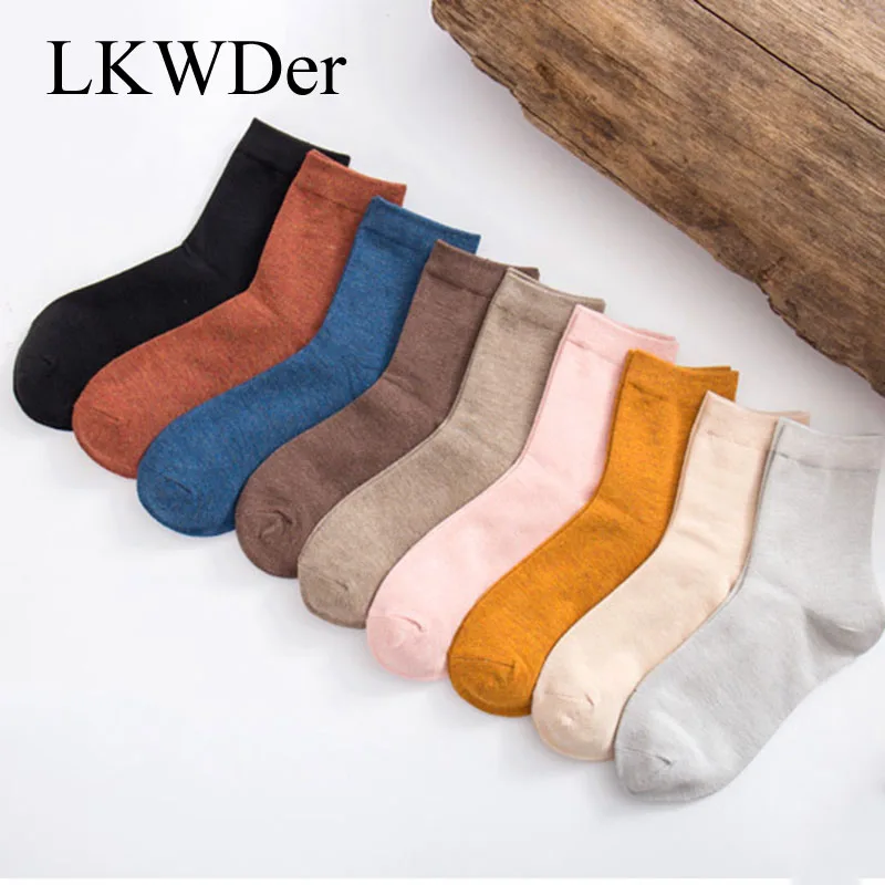 LKWDer 5 Pairs Spring Women's Socks Harajuku Solid Thin Candy Color Colorful Bamboo Fiber Socks Comfort Ladies Female Sock Meias